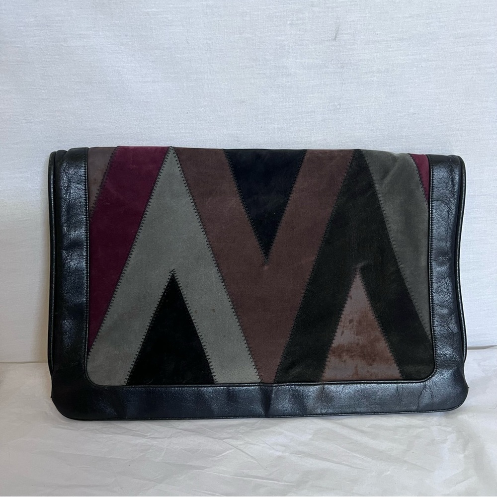 Vintage Lou Taylor Suede Chevron Clutch with Attached Mirror